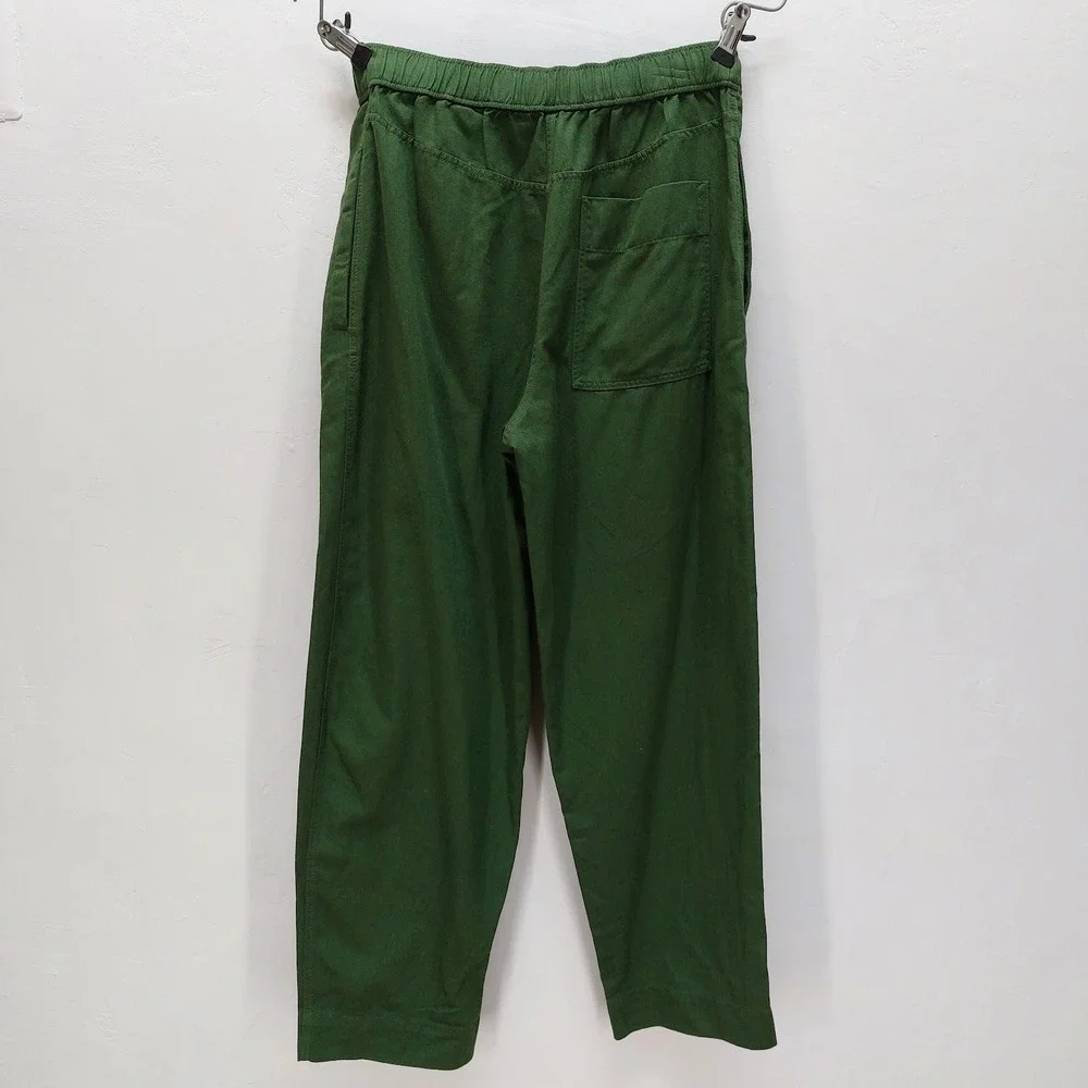 COS Elastic Waist Trousers Women's 8 Green Cotton Lyocell Linen Blend Earthy Mod